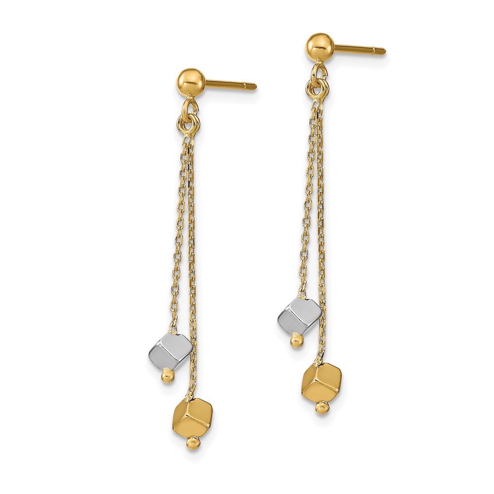 14K Two-tone Polished Beaded Post Dangle Earrings - 1