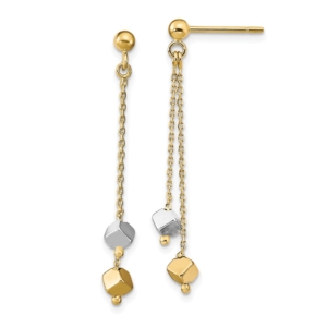 14K Two-tone Polished Beaded Post Dangle Earrings - 0