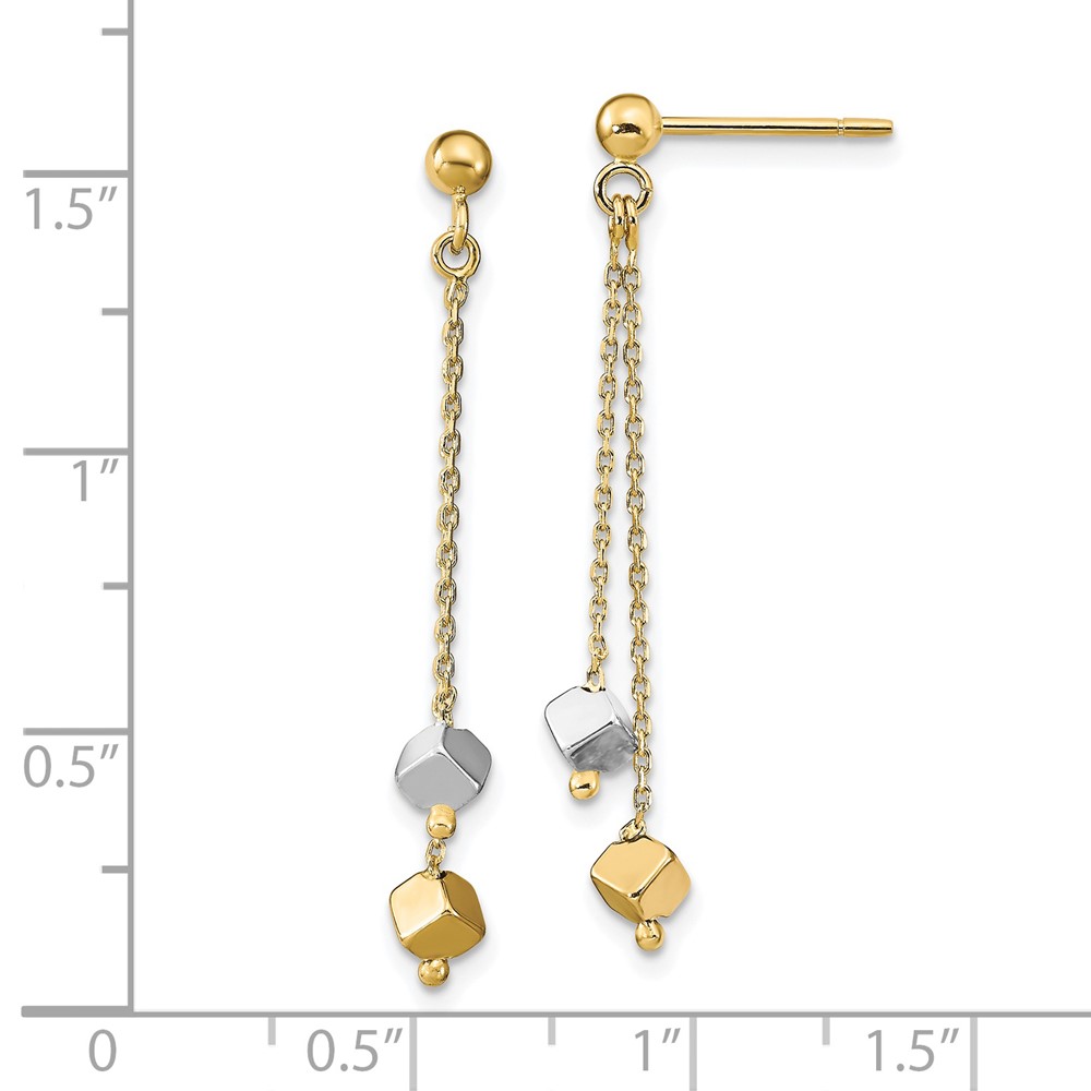 14K Two-tone Polished Beaded Post Dangle Earrings - 3