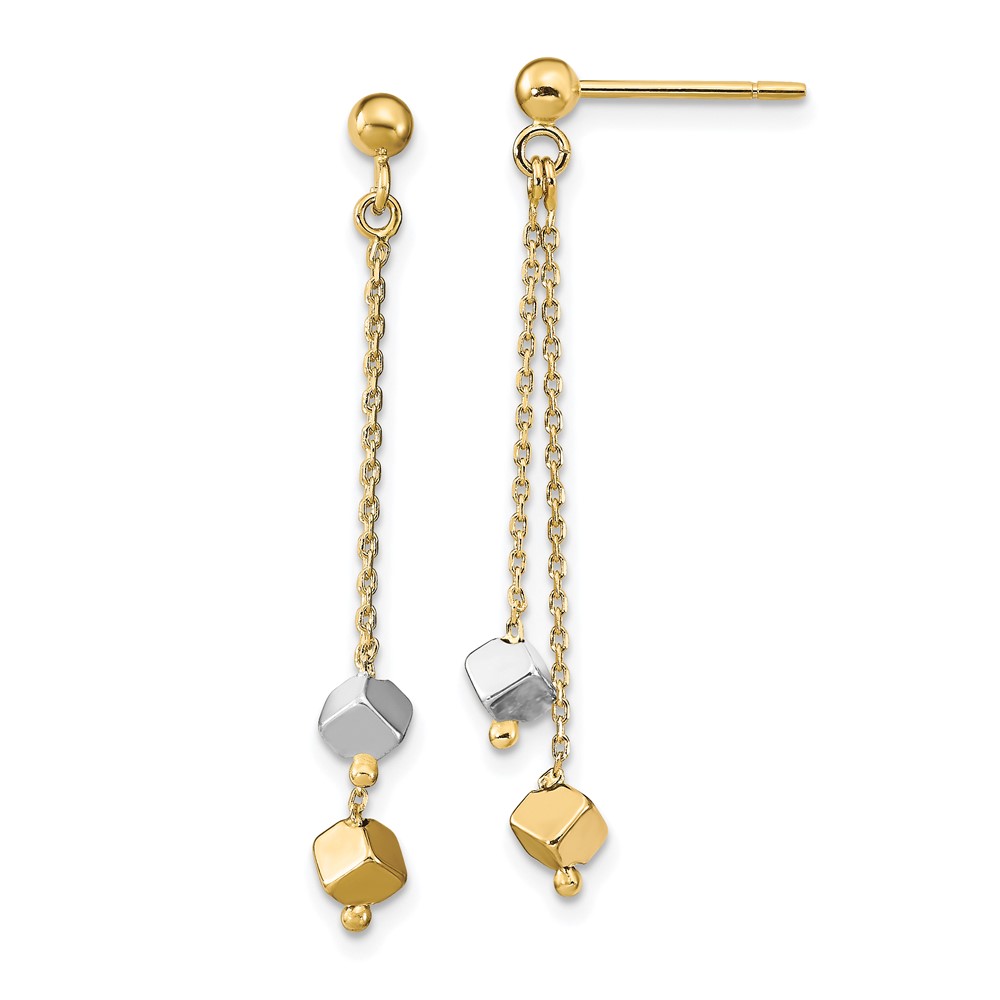 14K Two-tone Polished Beaded Post Dangle Earrings - 0