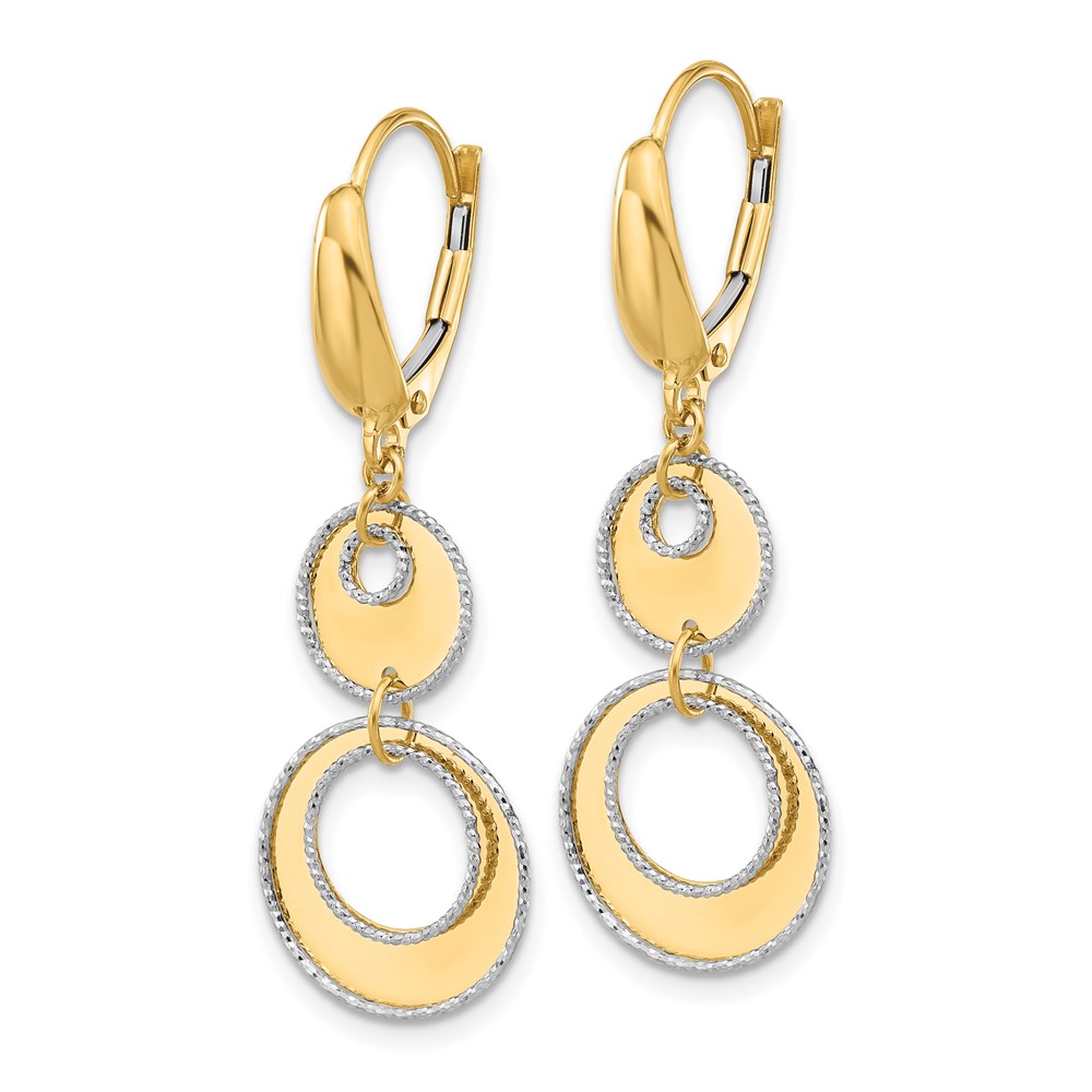 14K Two-tone Polished and Dia-cut Circles Dangle Leverback Earring - 1
