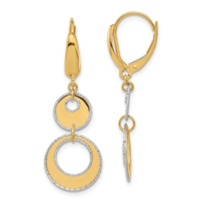 14K Two-tone Polished and Dia-cut Circles Dangle Leverback Earring - 0