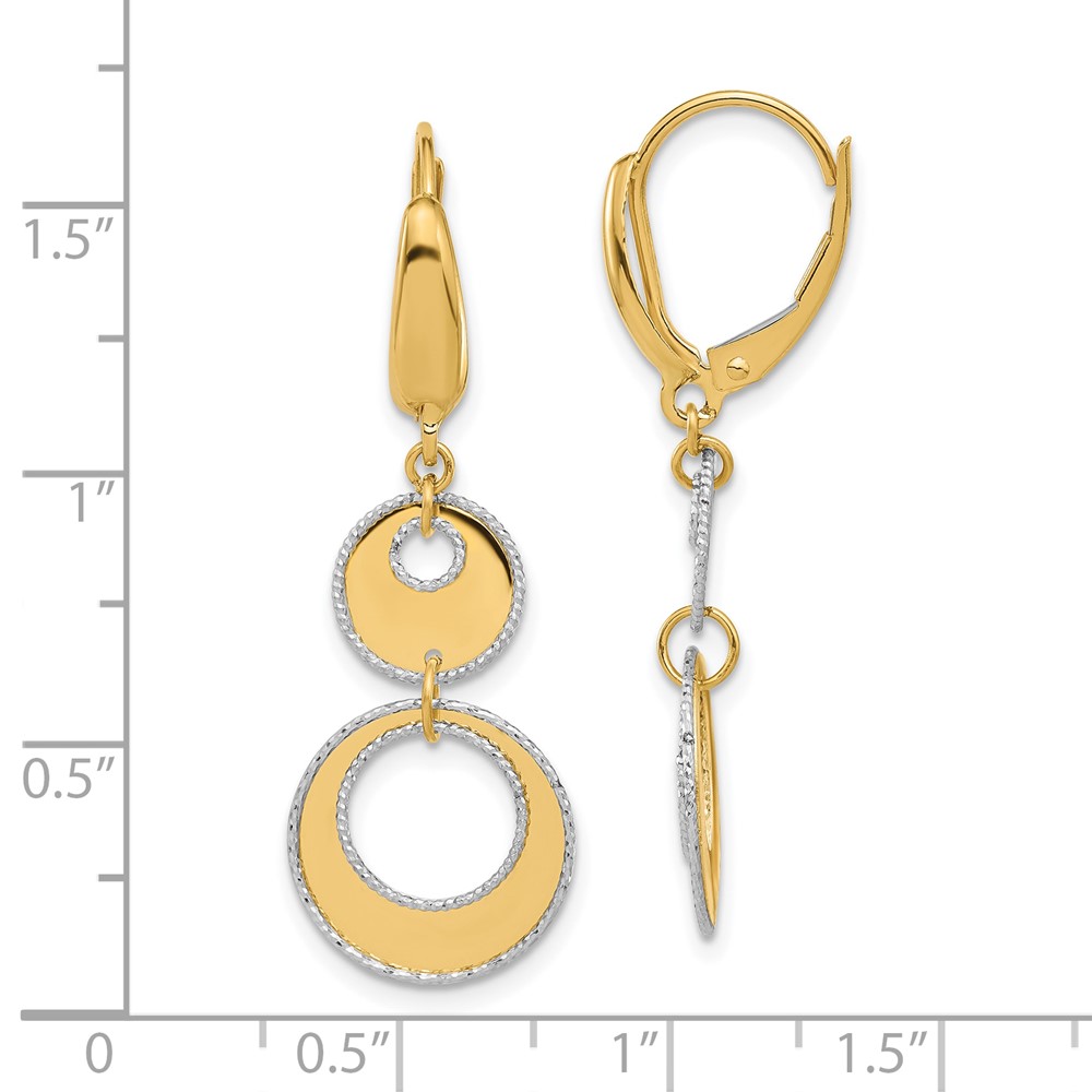 14K Two-tone Polished and Dia-cut Circles Dangle Leverback Earring - 3