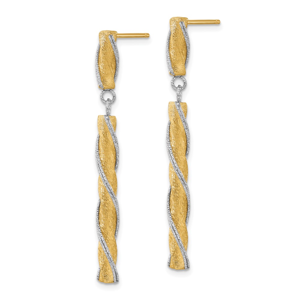 14K Two-tone Polished/Satin/Dia-cut Post Dangle Earrings - 1 14K Two-tone Polished/Satin/Dia-cut Post Dangle Earrings - 1