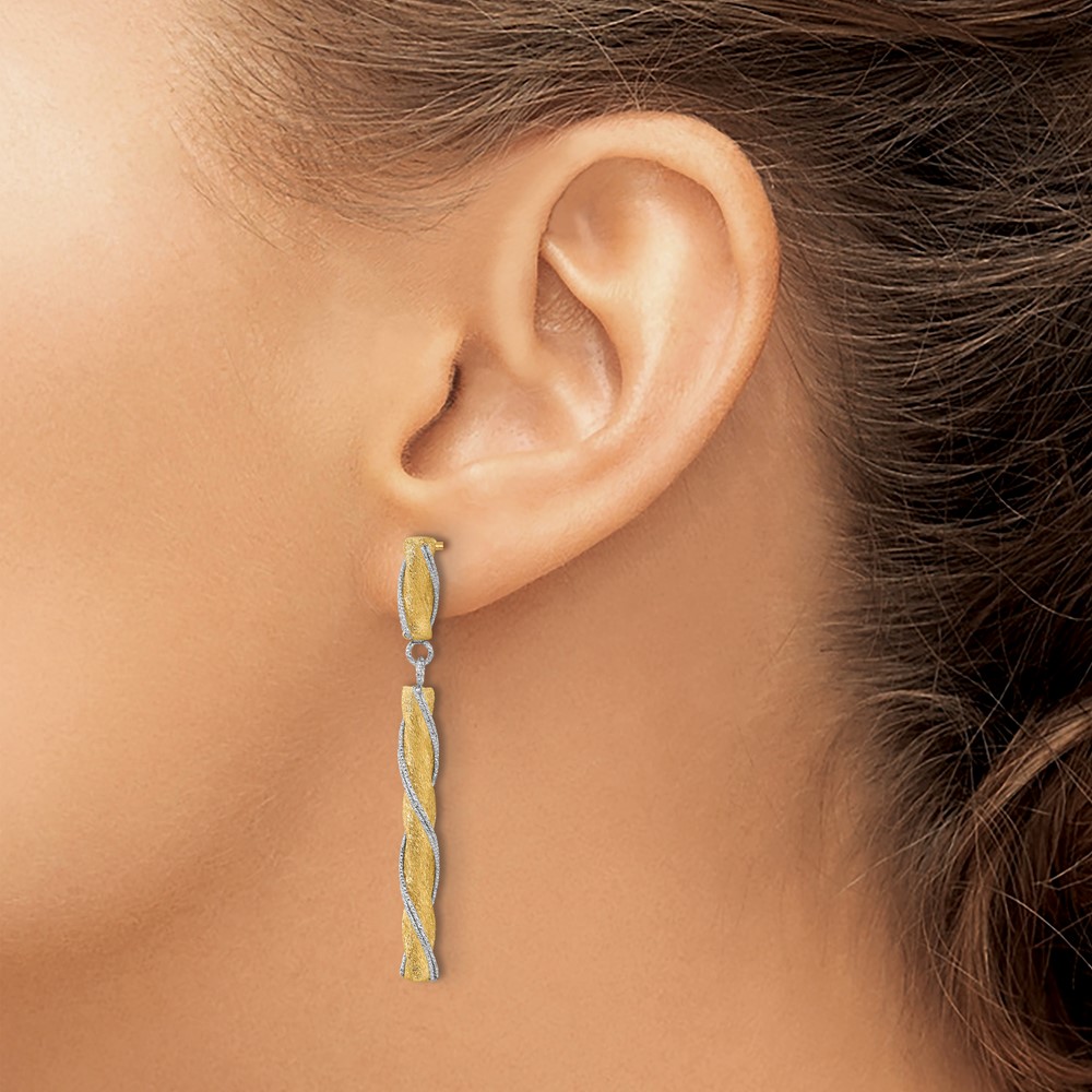 14K Two-tone Polished/Satin/Dia-cut Post Dangle Earrings - 2 14K Two-tone Polished/Satin/Dia-cut Post Dangle Earrings - 2