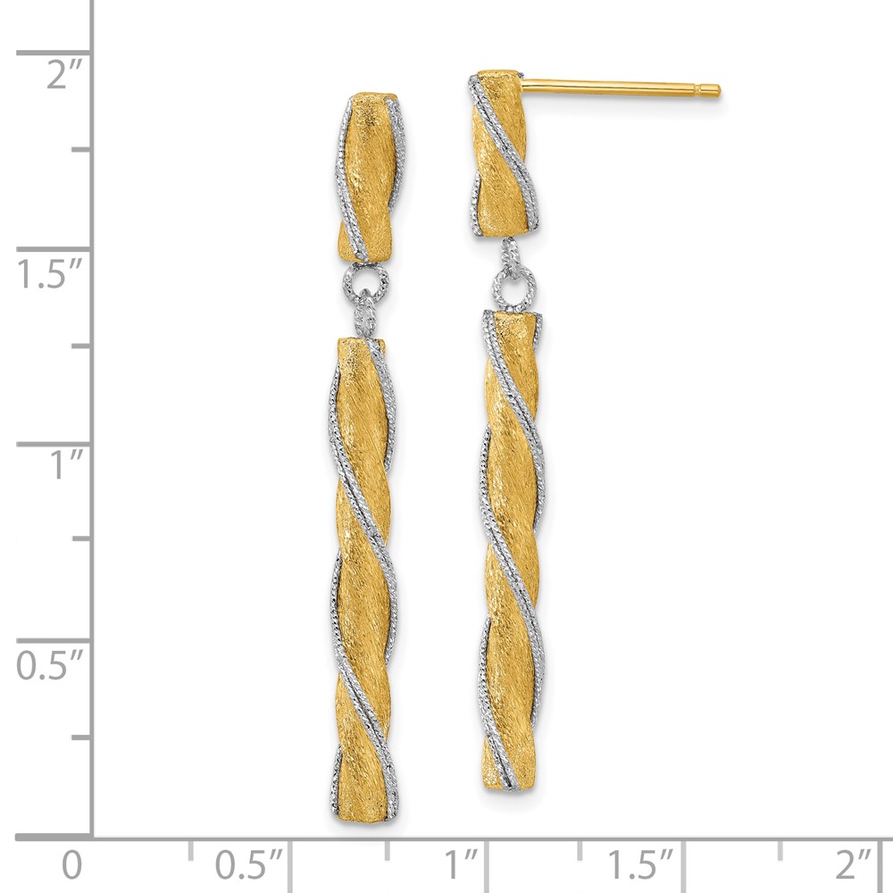 14K Two-tone Polished/Satin/Dia-cut Post Dangle Earrings - 3 14K Two-tone Polished/Satin/Dia-cut Post Dangle Earrings - 3