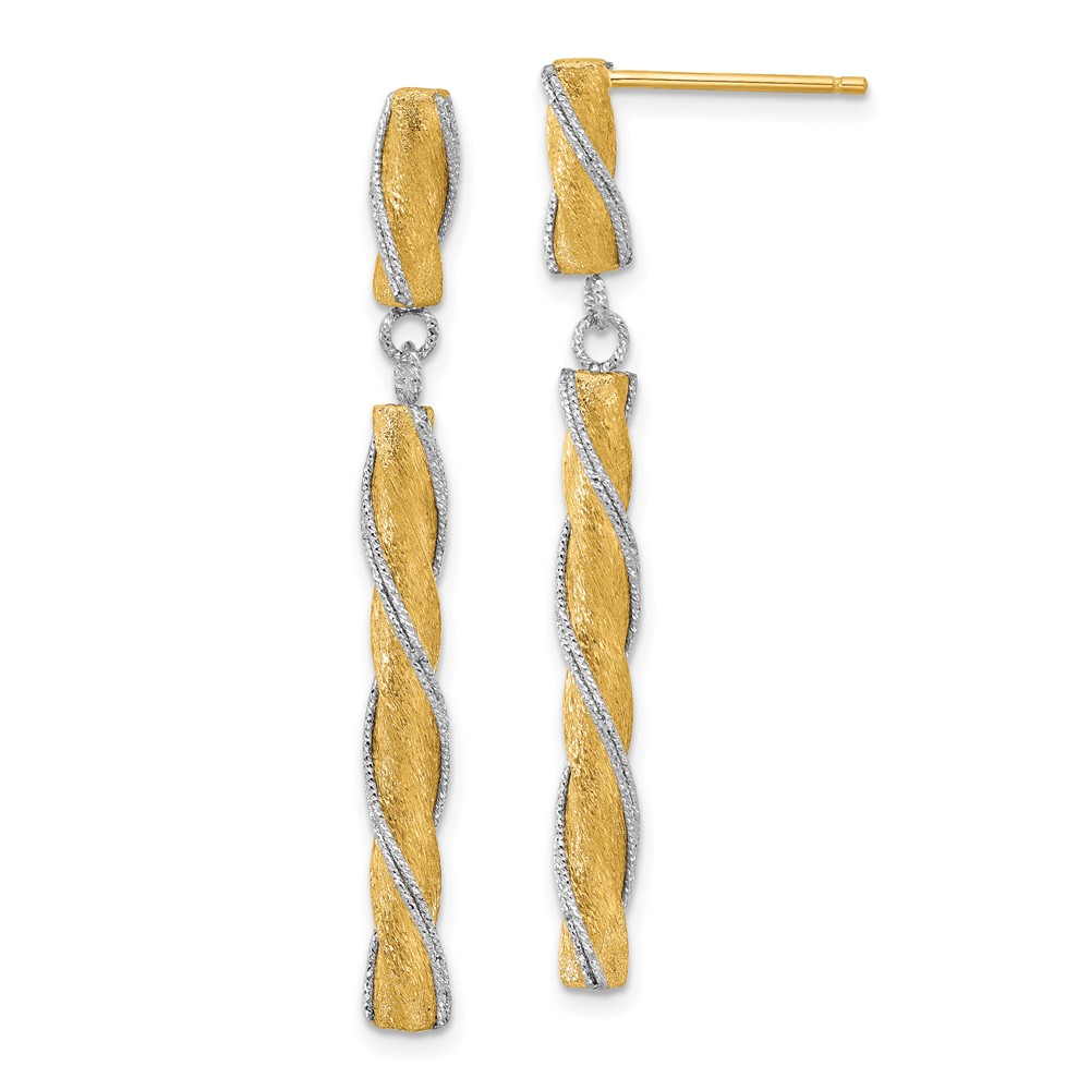 14K Two-tone Polished/Satin/Dia-cut Post Dangle Earrings - 0 14K Two-tone Polished/Satin/Dia-cut Post Dangle Earrings - 0