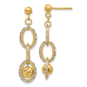 14K Two-tone Polished and Diamond-cut Dangle Post Earrings - 0