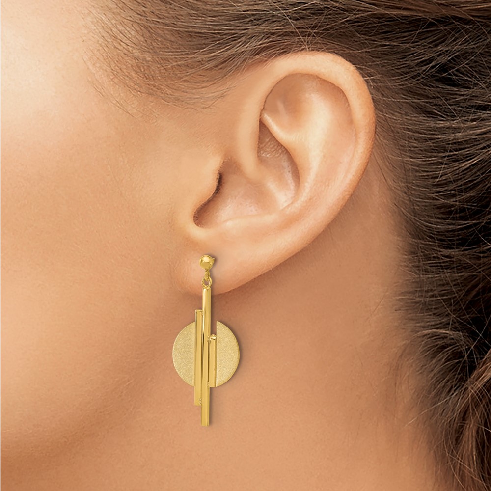 14K Polished and Brushed Dangle Post Earrings - 2 14K Polished and Brushed Dangle Post Earrings - 2