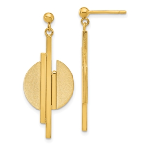 14K Polished and Brushed Dangle Post Earrings - 0