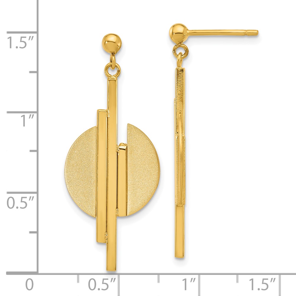 14K Polished and Brushed Dangle Post Earrings - 3 14K Polished and Brushed Dangle Post Earrings - 3