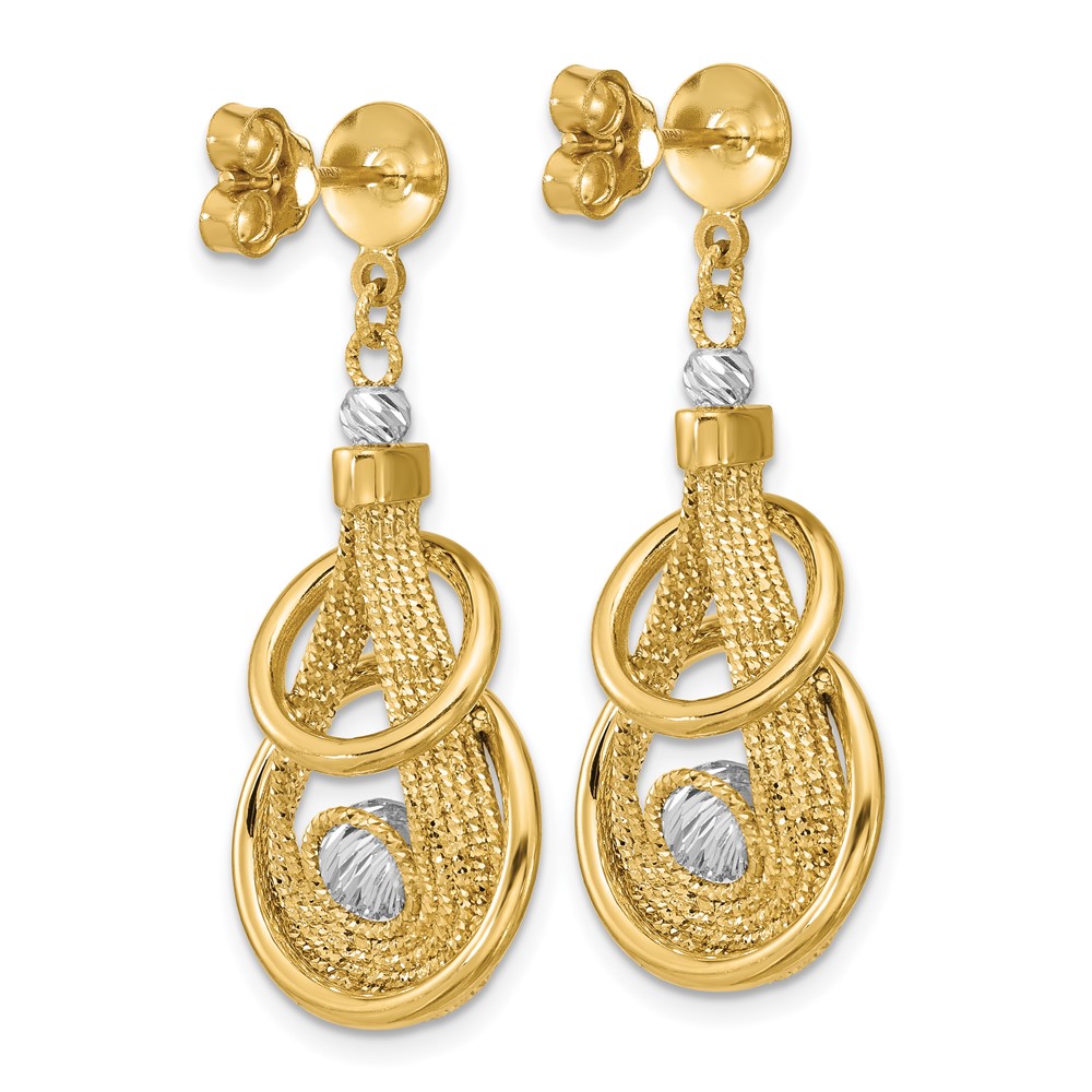 14K TT Polished/Dia-cut Fancy Teardrop Dangle Post Earrings - 3