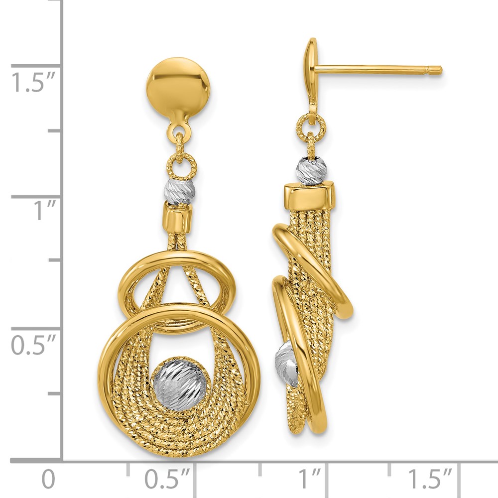 14K TT Polished/Dia-cut Fancy Teardrop Dangle Post Earrings - 4