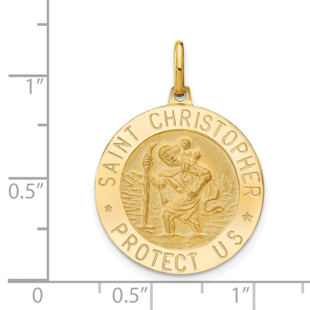 14k Polished and Satin Round St. Christopher Pendant - 3