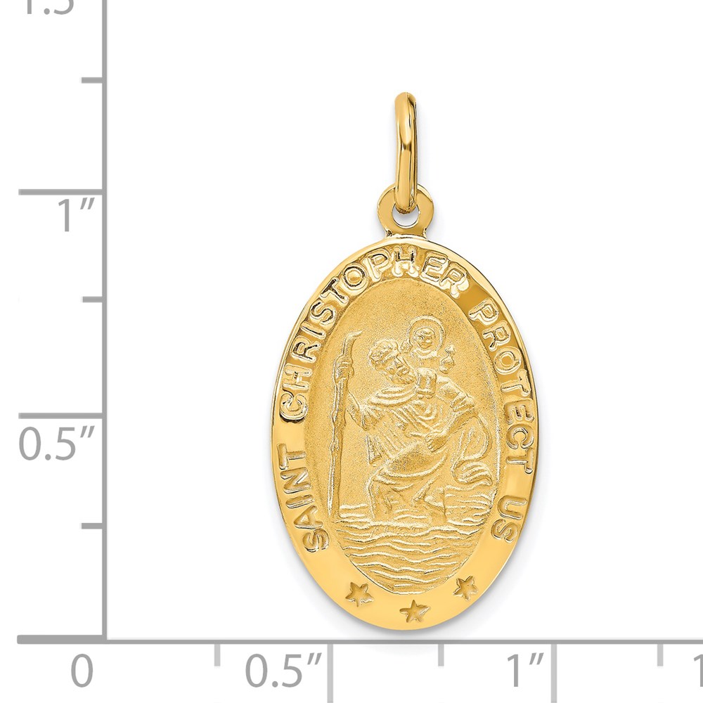 14k Polished and Satin Oval St. Christopher Pendant - 3