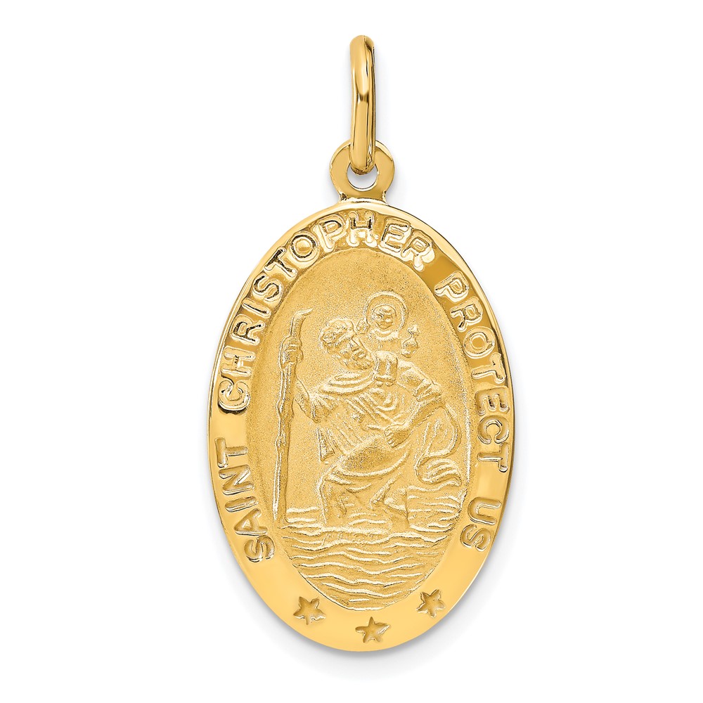 14k Polished and Satin Oval St. Christopher Pendant - 0