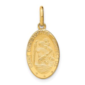 14k Polished and Satin Oval St. Christopher Pendant - 0