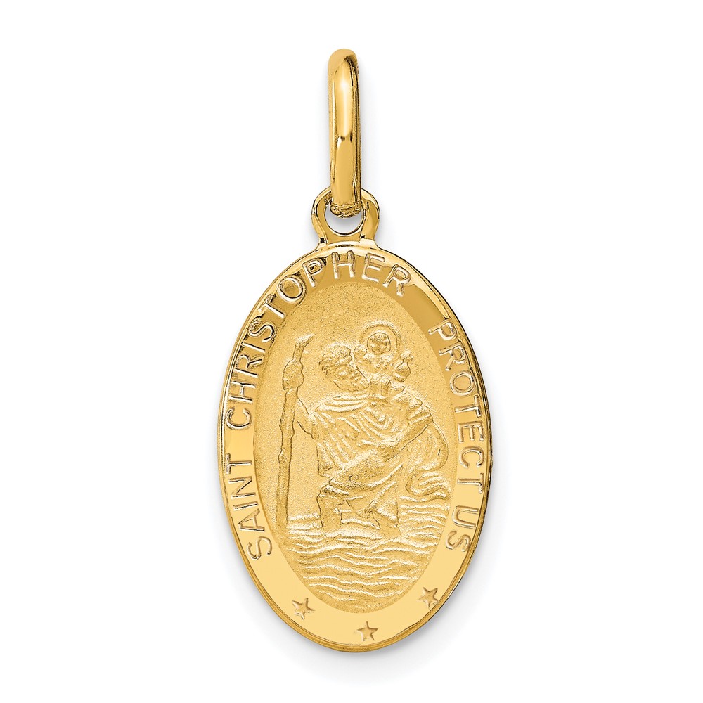 14k Polished and Satin Oval St. Christopher Pendant - 0