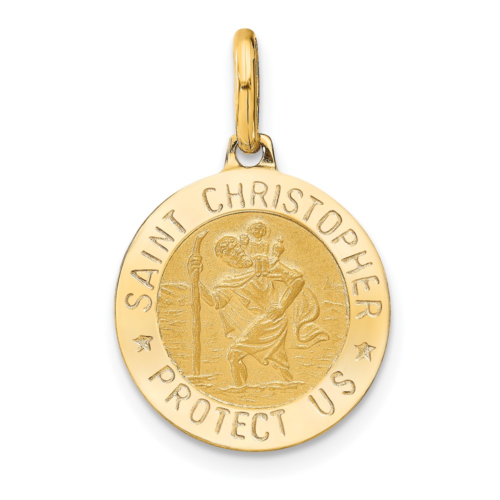 14k Polished and Satin Round St. Christopher Pendant - 0