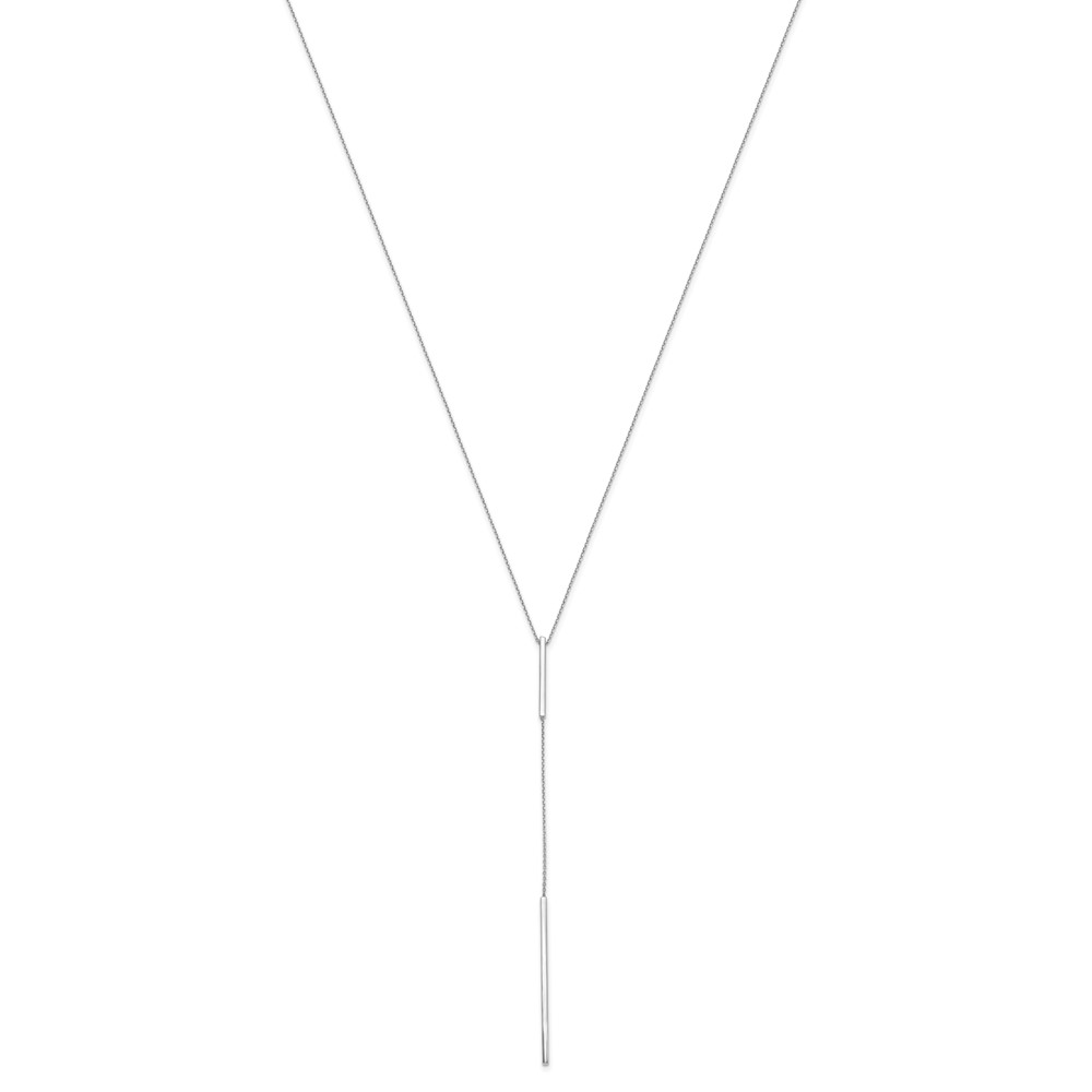14K White Gold Polished Y-drop Bar w/ 1in ext. Necklace - 1