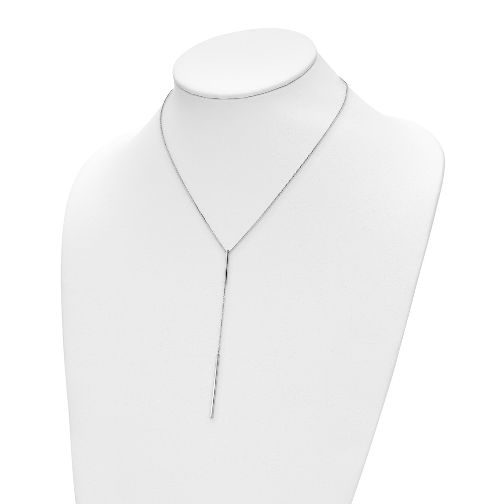 14K White Gold Polished Y-drop Bar w/ 1in ext. Necklace - 2
