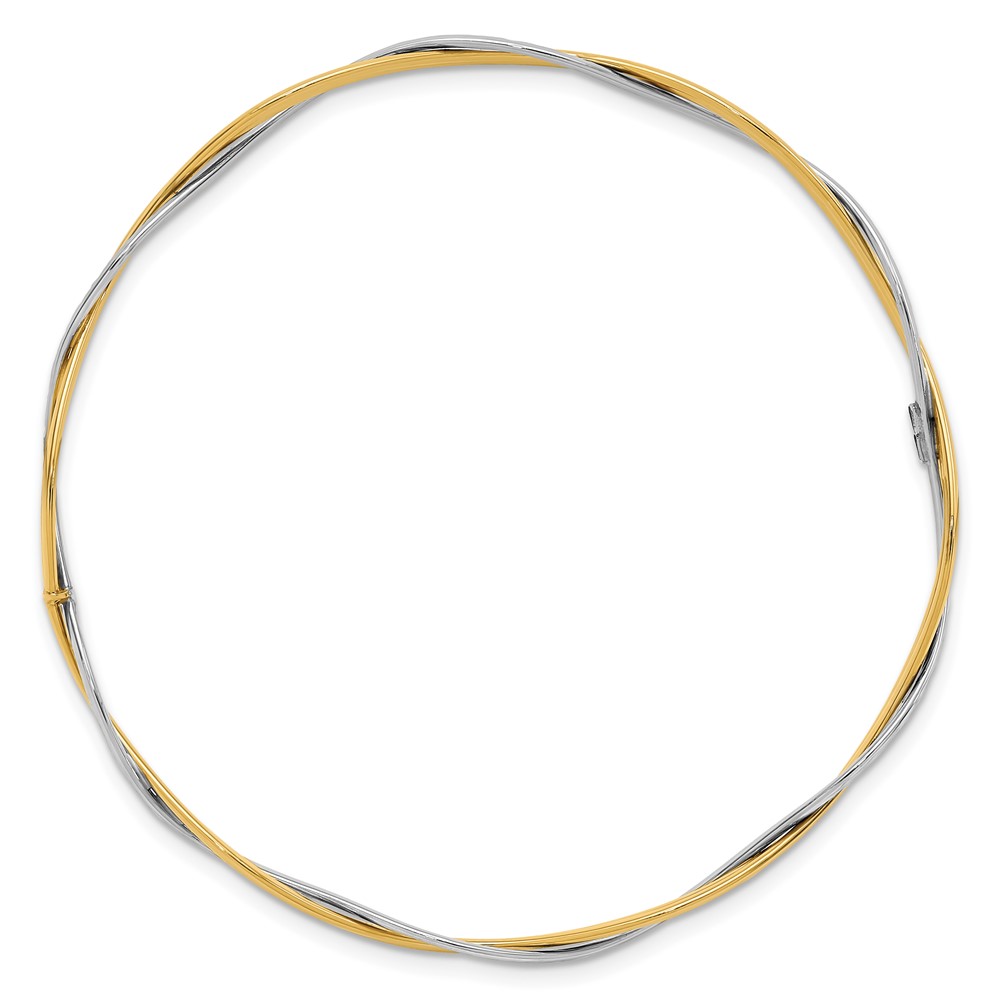 14K w/Rhodium Polished and Dia-cut Braided Slip-On Bangle - 1