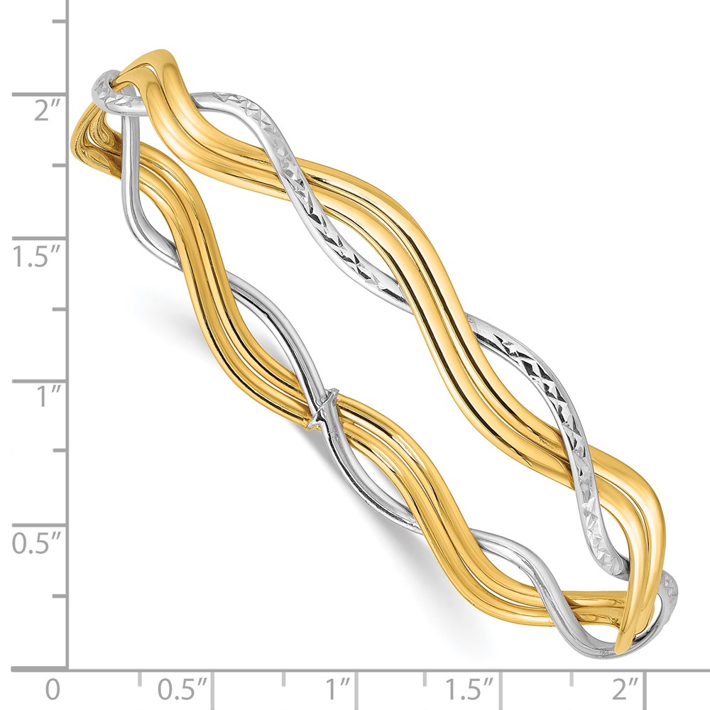 14K w/Rhodium Polished and Dia-cut Braided Slip-On Bangle - 2