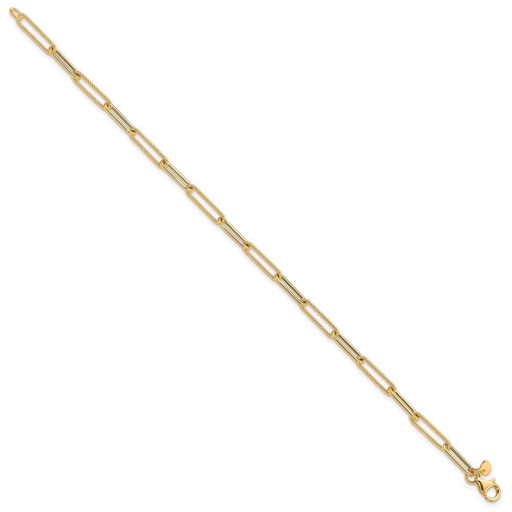 14K Polished and Textured Paperclip Link Bracelet - 1 14K Polished and Textured Paperclip Link Bracelet - 1