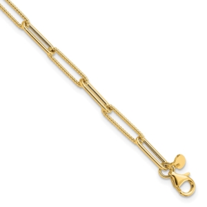 14K Polished and Textured Paperclip Link Bracelet - 0