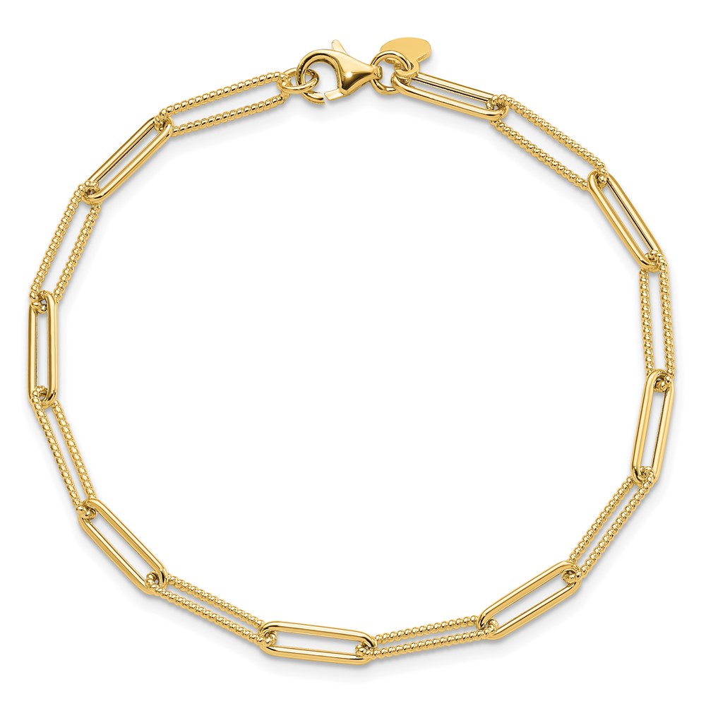 14K Polished and Textured Paperclip Link Bracelet - 3 14K Polished and Textured Paperclip Link Bracelet - 3