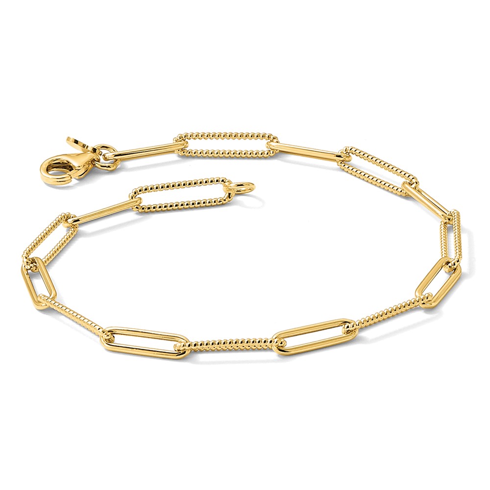 14K Polished and Textured Paperclip Link Bracelet - 7 14K Polished and Textured Paperclip Link Bracelet - 7