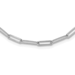 14K White Gold Polished / Textured Paperclip Link Necklace - 0