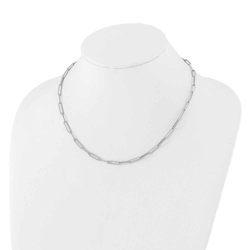 14K White Gold Polished / Textured Paperclip Link Necklace - 1 14K White Gold Polished / Textured Paperclip Link Necklace - 1