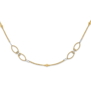 14K Two-tone Dia-cut Beads Fancy Link with 1in. ext Necklace - 0