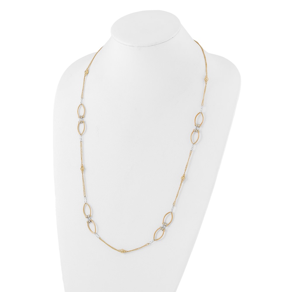 14K Two-tone Dia-cut Beads Fancy Link with 1in. ext Necklace - 1