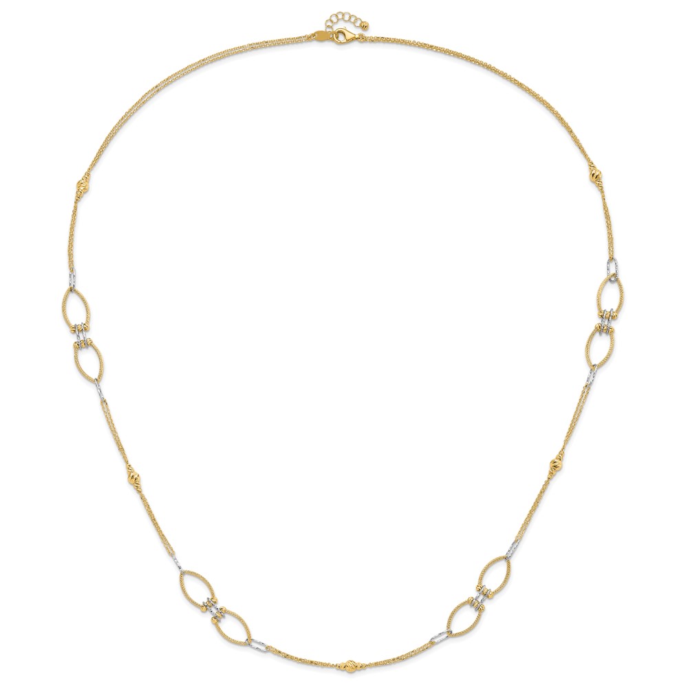 14K Two-tone Dia-cut Beads Fancy Link with 1in. ext Necklace - 2