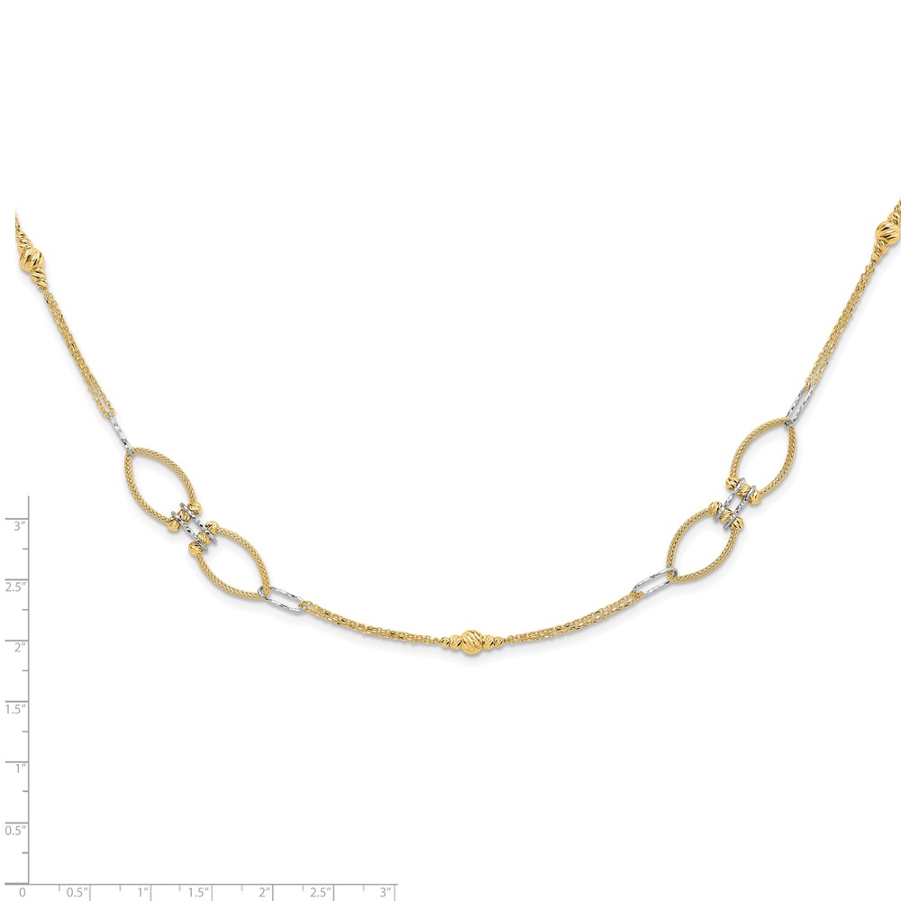 14K Two-tone Dia-cut Beads Fancy Link with 1in. ext Necklace - 3