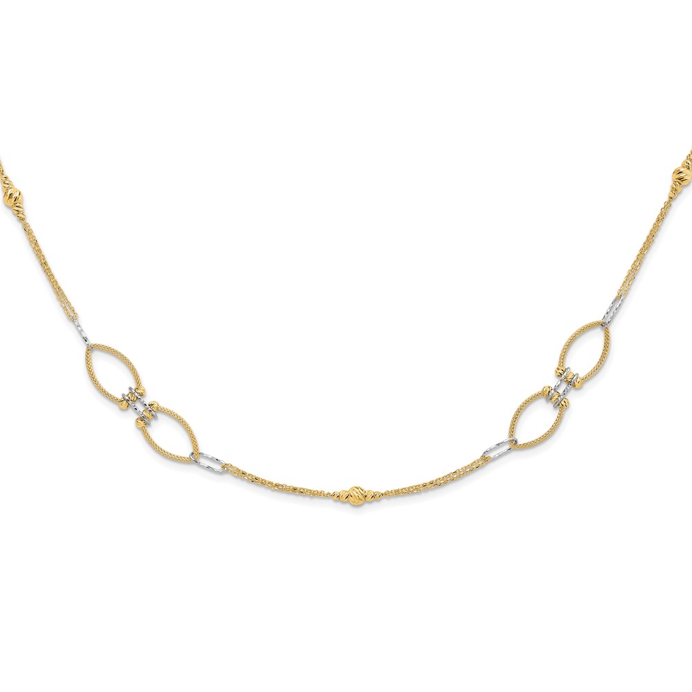 14K Two-tone Dia-cut Beads Fancy Link with 1in. ext Necklace - 0