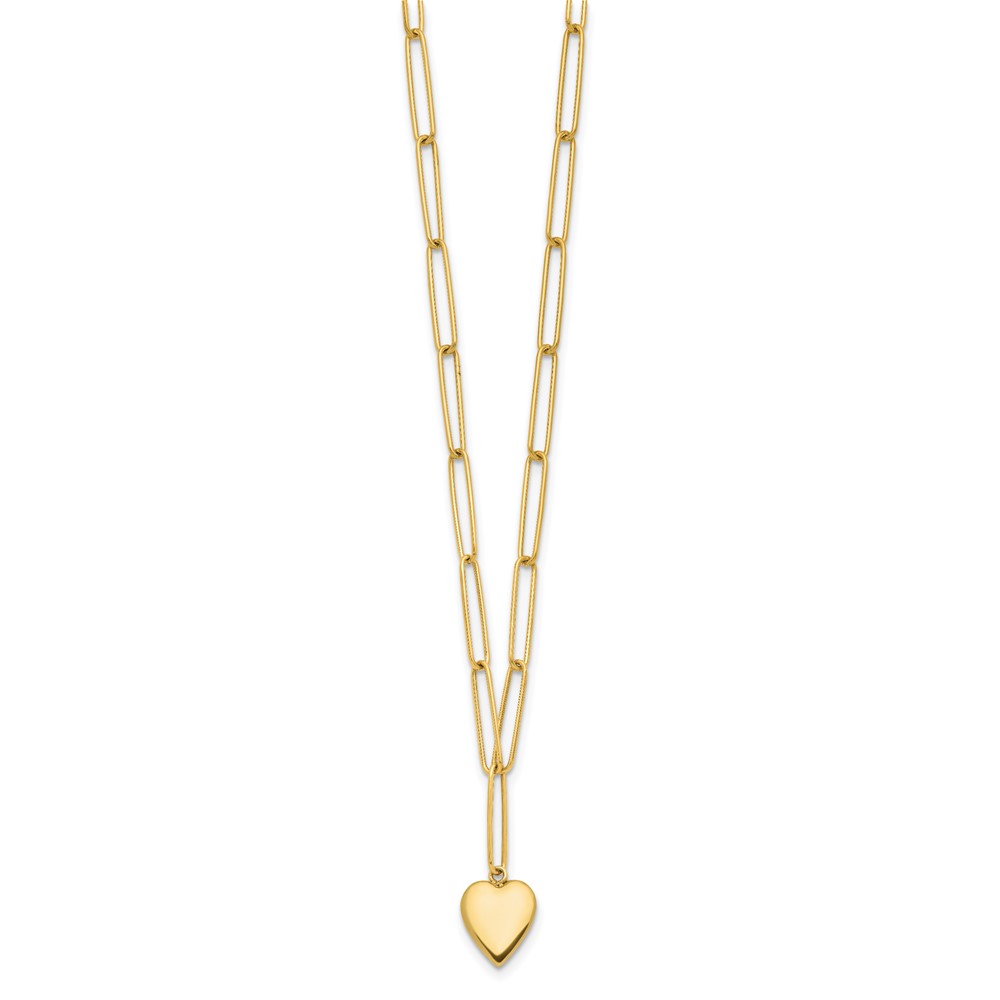 14K Polished Heart Paperclip Link Necklace - 1