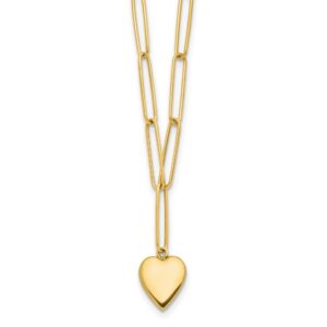14K Polished Heart Paperclip Link Necklace - 0