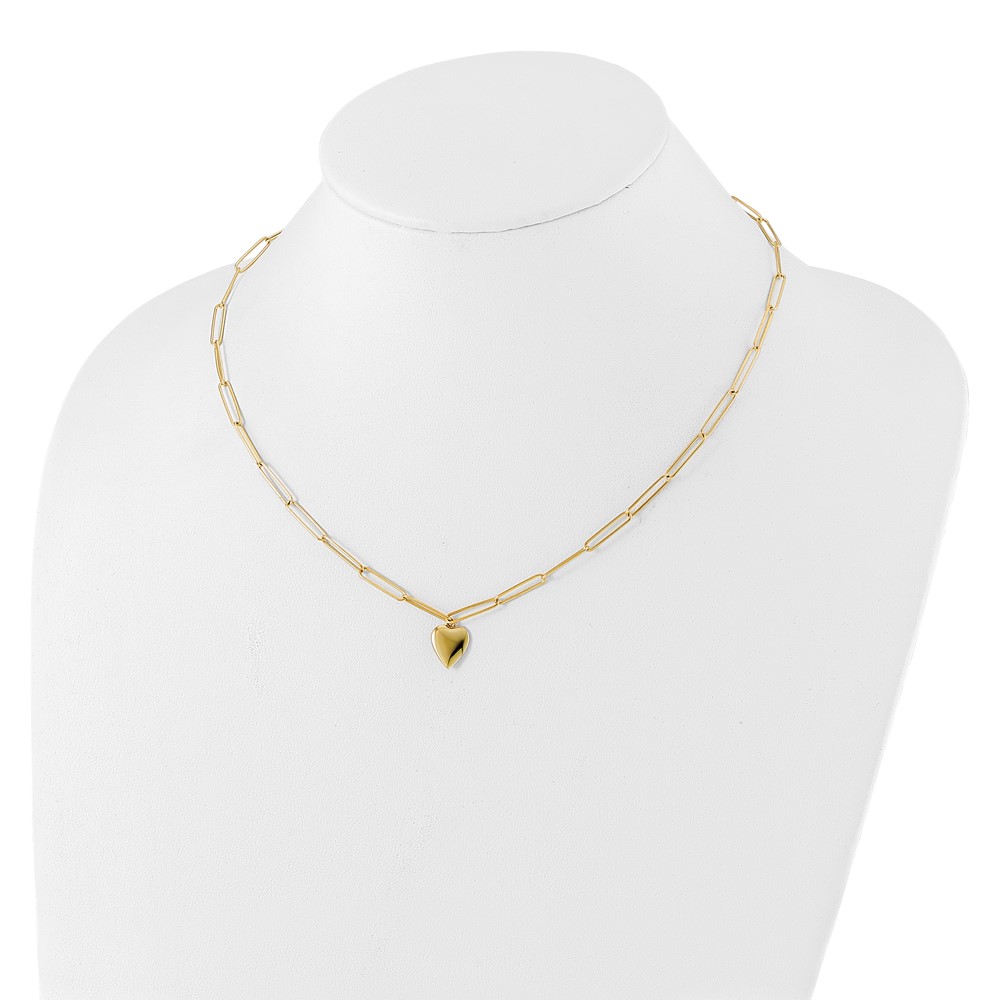 14K Polished Heart Paperclip Link Necklace - 2