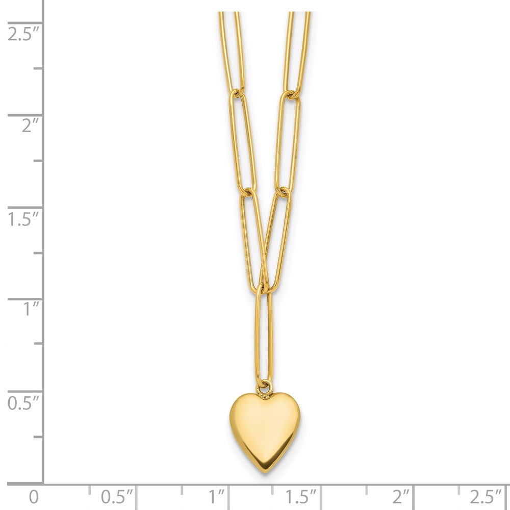 14K Polished Heart Paperclip Link Necklace - 3