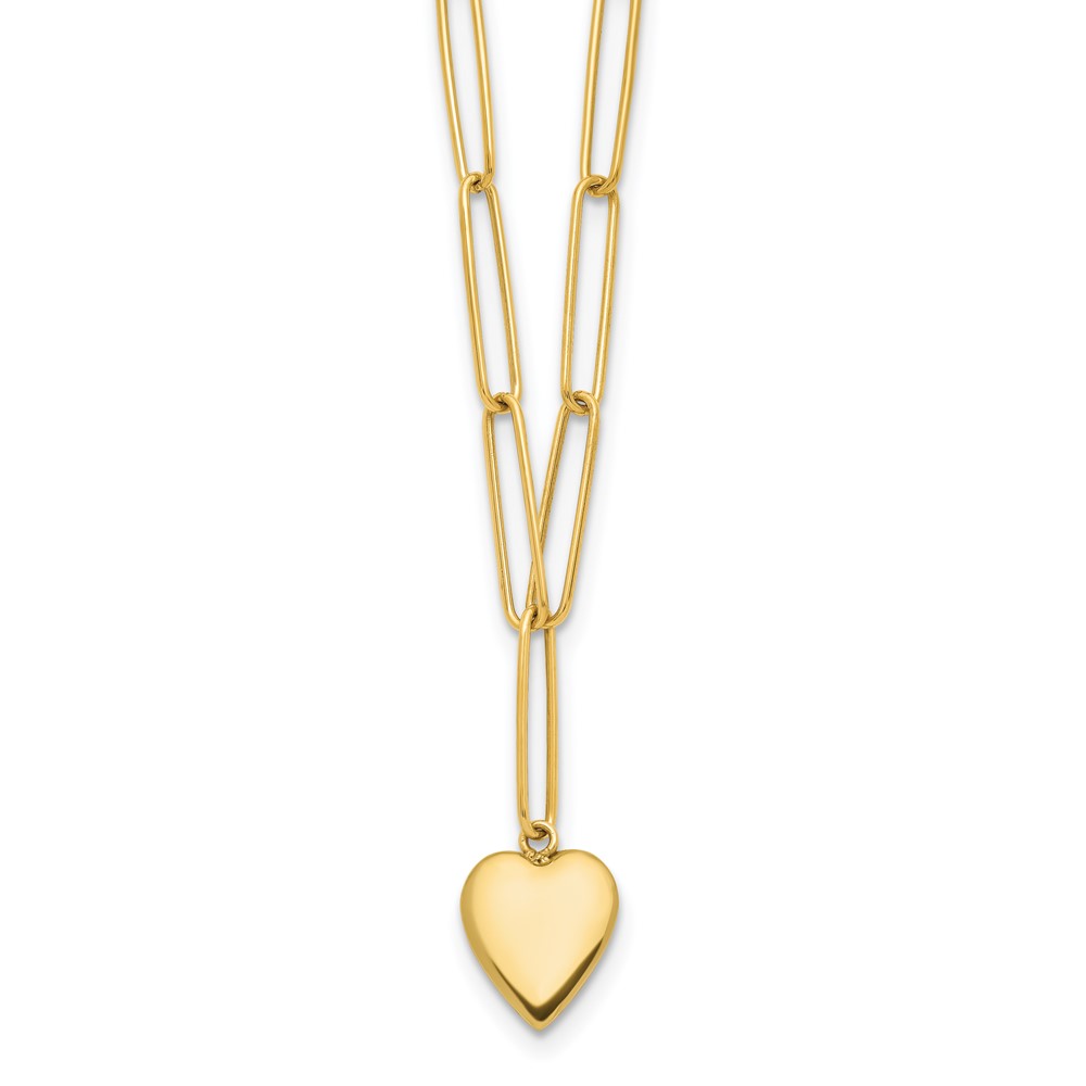 14K Polished Heart Paperclip Link Necklace - 0
