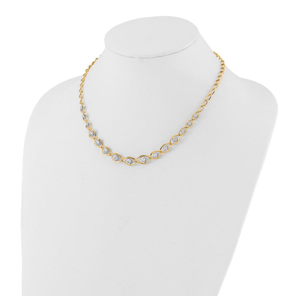 14K Two-tone Polished with Diamond-cut Beads 17.75 inch Necklace - 1