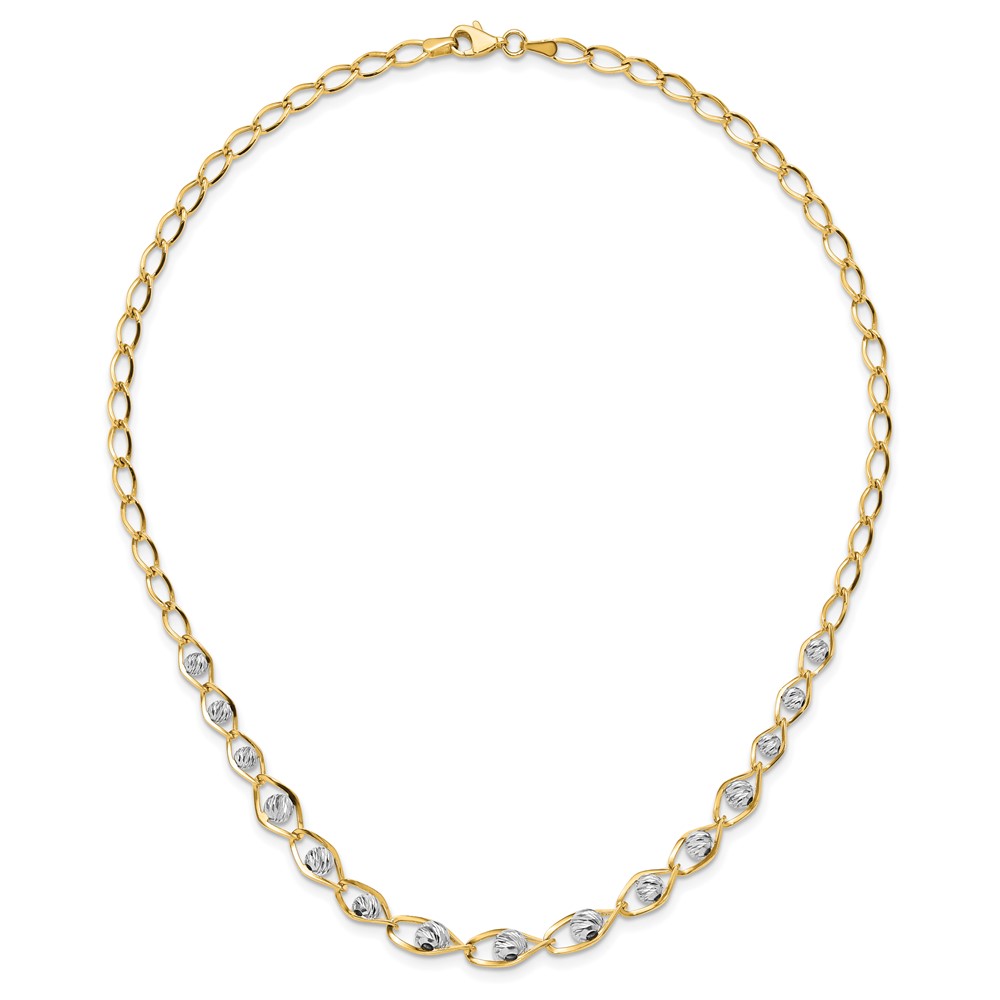 14K Two-tone Polished with Diamond-cut Beads 17.75 inch Necklace - 2