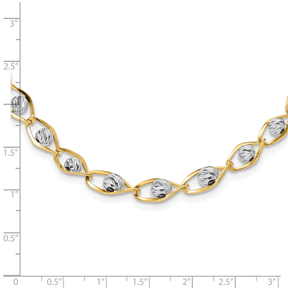 14K Two-tone Polished with Diamond-cut Beads 17.75 inch Necklace - 3