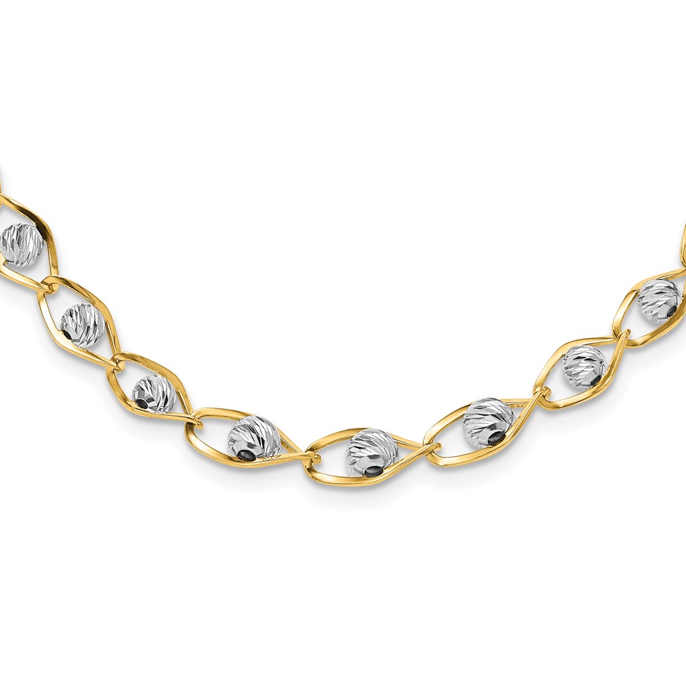 14K Two-tone Polished with Diamond-cut Beads 17.75 inch Necklace - 0