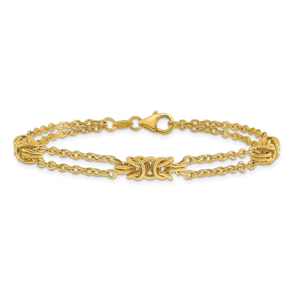 14K Polished and Textured Multi-strand Bracelet - 2