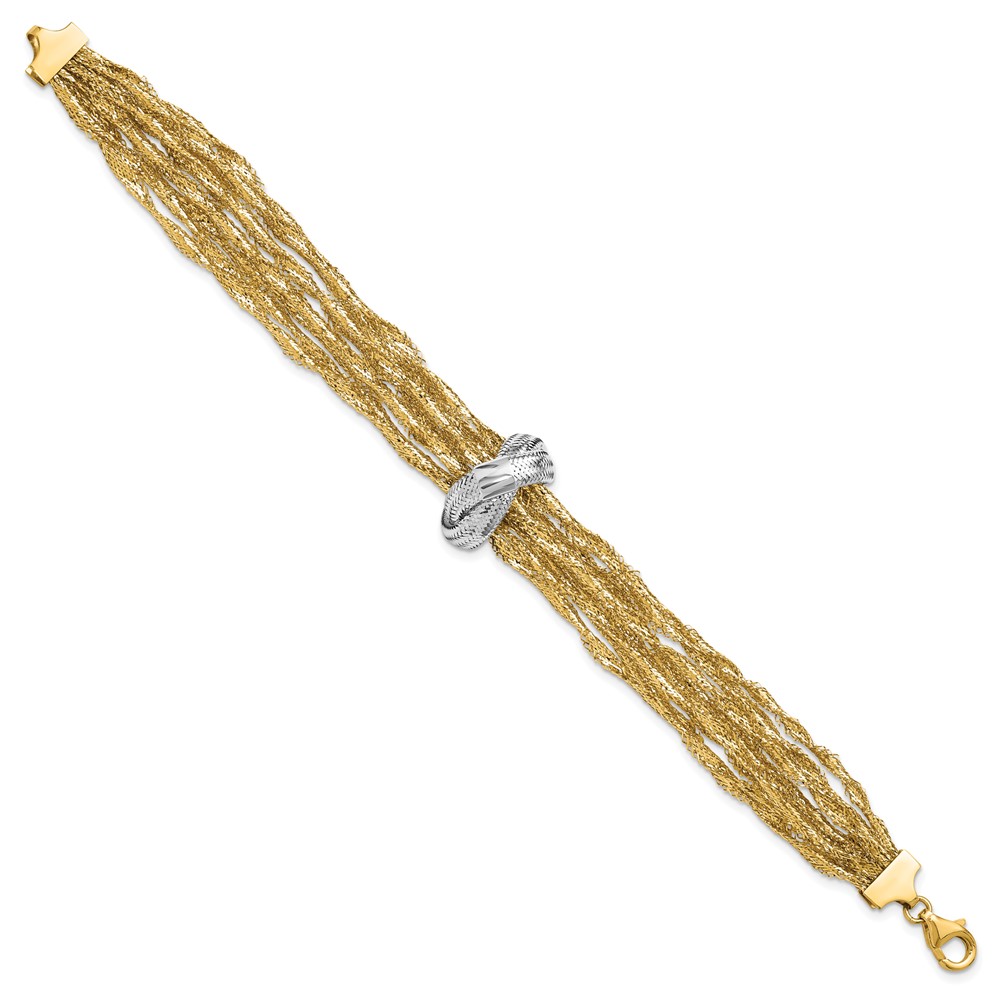 14K with Rhodium Polished Knot Mesh Multi-strand Bracelet - 1
