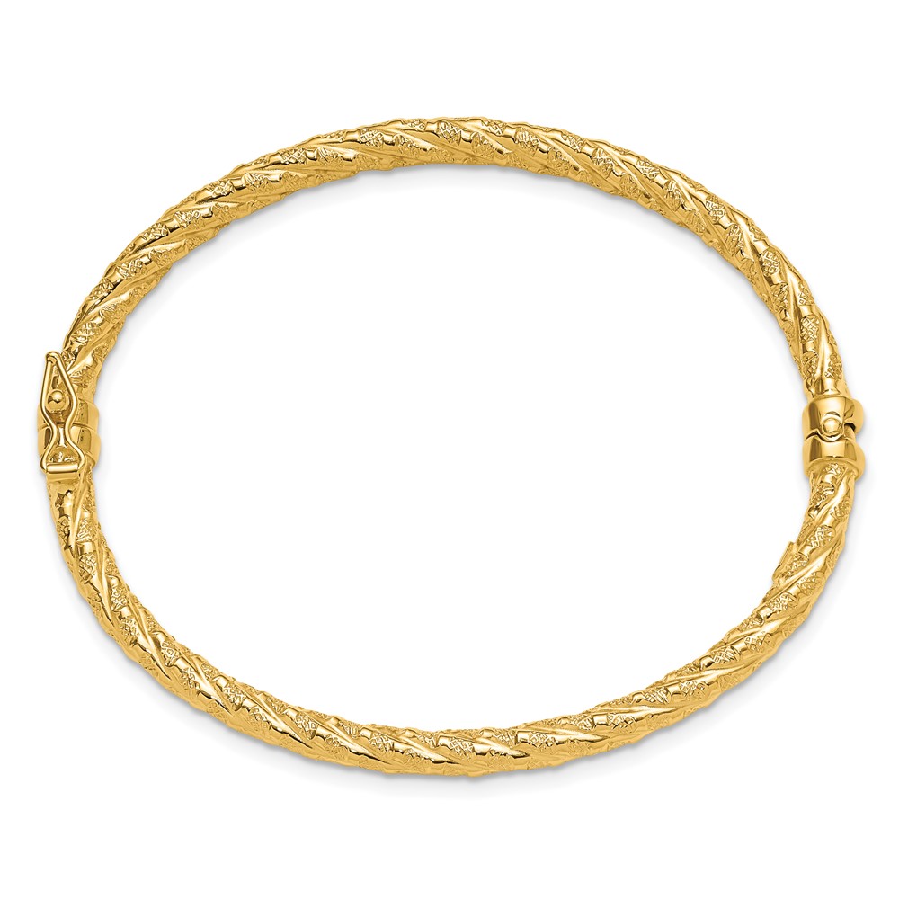 14k Polished and Textured Twisted Hinged Bangle - 1
